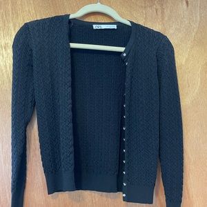 Black Cable Knit Cardigan with Gem Clasps